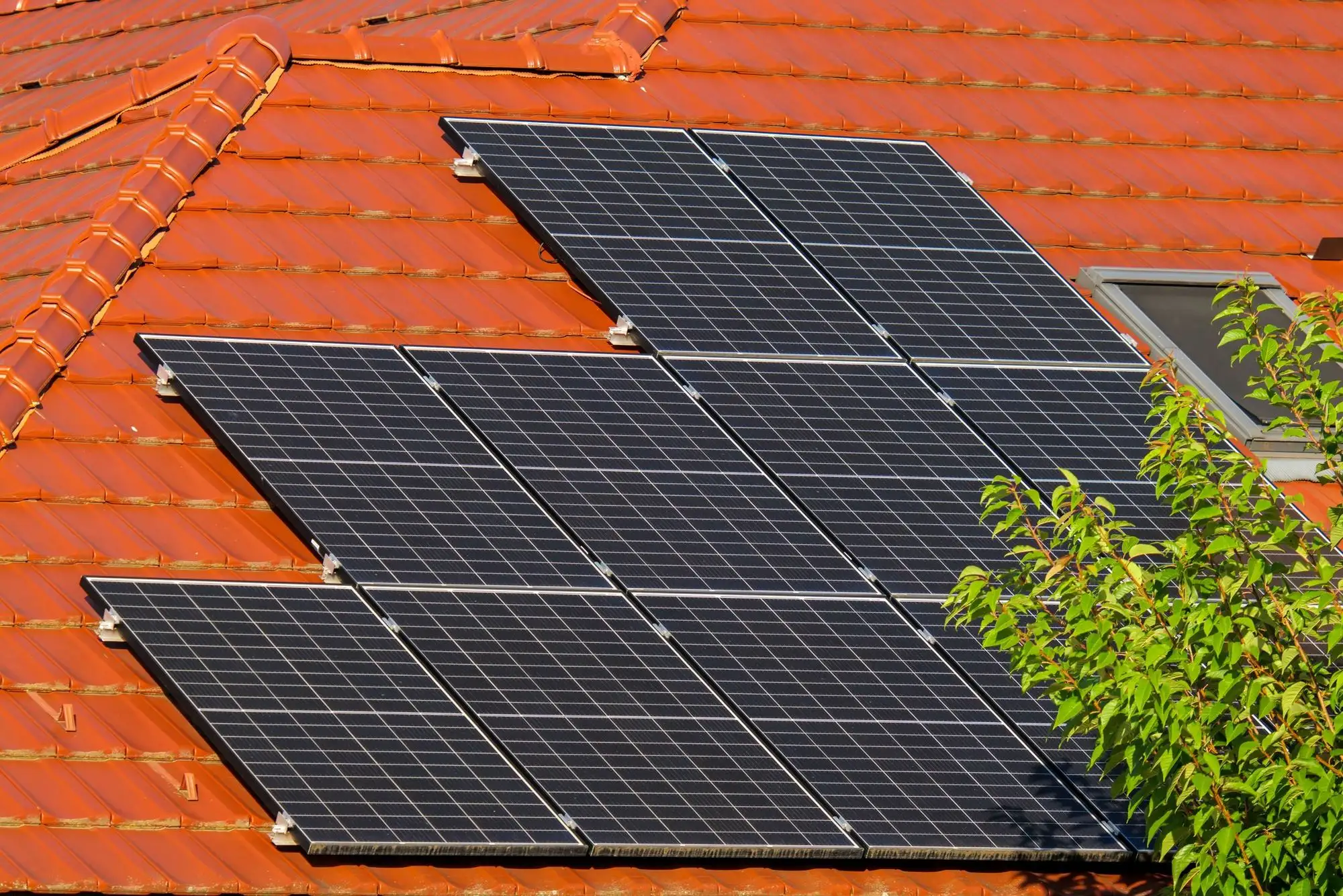 Solar panels on a tiled roof